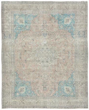 Distressed Semi-Antique Oriental Wool Rug 9X12 ft Muted Floral Bedroom Carpet