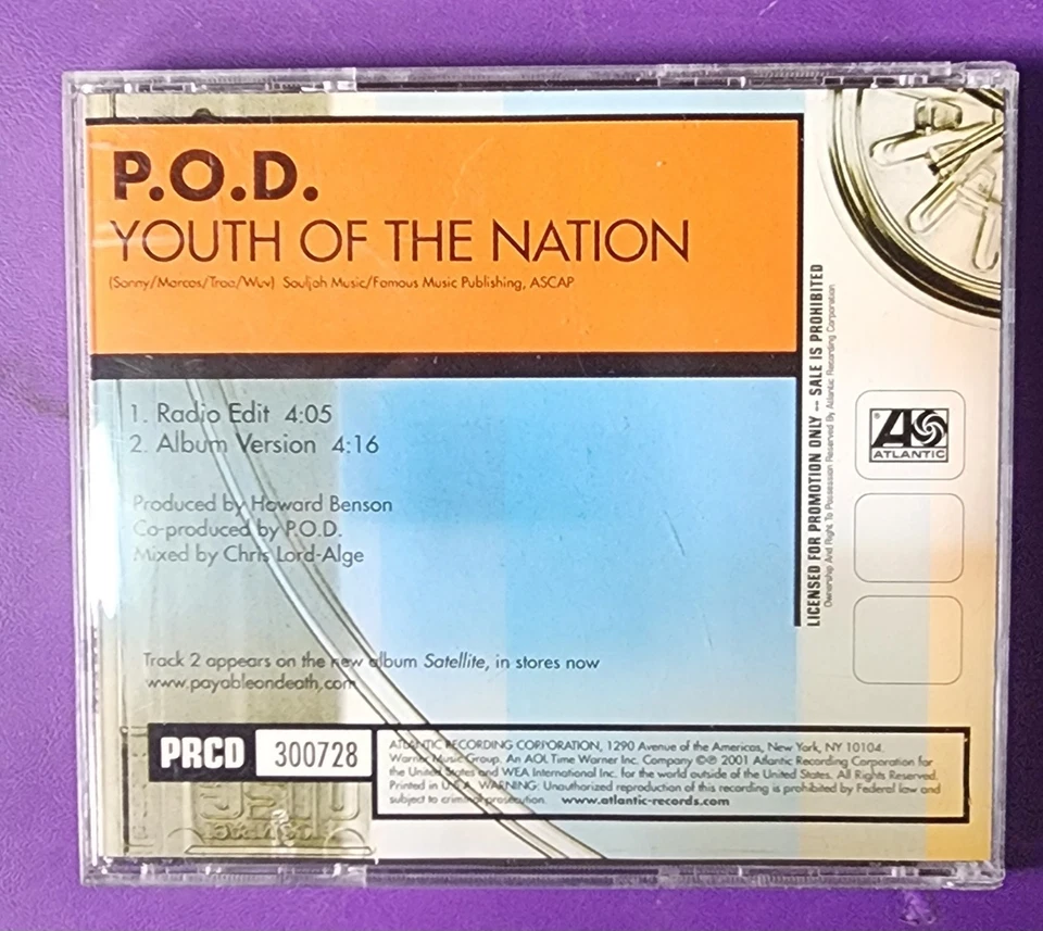 PROMO CD SINGLE P.O.D. "YOUTH OF A NATION" RADIO EDIT & ALBUM VERSION 2001 Foto 2 de 4