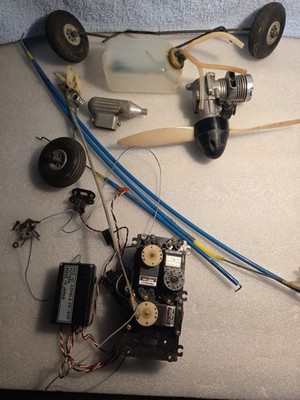 RC AIRPLANE PARTS LOT  - UNTESTED,  AS IS - HB.25 Motor, Switch, Wheels, Cables 