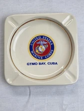 Vintage U.S. Marine Corps Guantanamo Bay GTMO Bay, Cuba Square Ceramic Ashtray