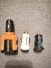 Lot of 3 Car Chargers   12V Auto Cigarette Lighter Plugs for USB and USB "C"