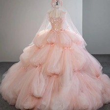 Pastrol Strapless Women's Quinceanera Costum Flower Appliques Tulle Pleat Lacing