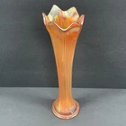 Vintage Fenton Carnival Glass Iridescent Marigold Swung Fine Rib Vase 10”