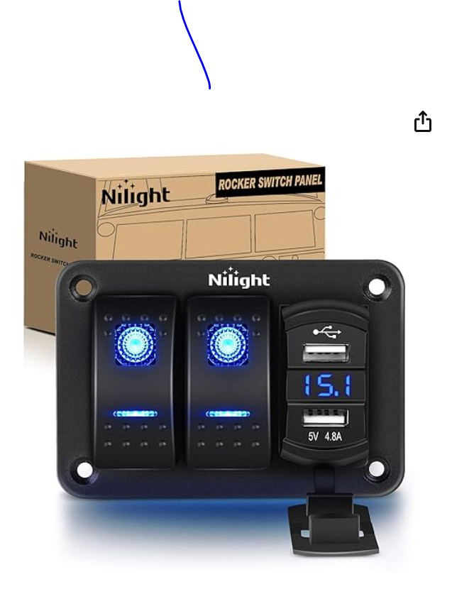 Nilight - 90116C 2 Gang Rocker Switch Panel with 4.8 Amp Dual USB Charger Voltme