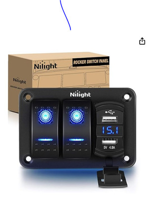 Nilight - 90116C 2 Gang Rocker Switch Panel with 4.8 Amp Dual USB Charger Voltme