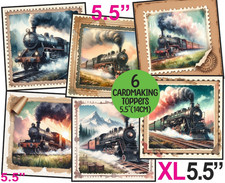 Vintage Steam Train Male/Mens Card Toppers XL 5.5" CRAFTS/TAGS/CARDMAKING