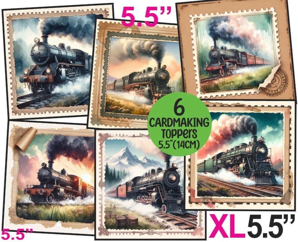 WEDDING WISHES UK Vintage Steam Train Male/Mens Card Toppers XL 5.5" CRAFTS/TAGS/CARDMAKING