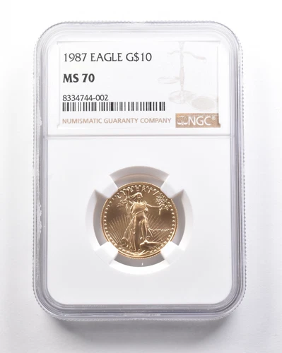 1987 American Gold Eagle $10 1/4 Oz 0.25 Oz Gold MS70 NGC *5287