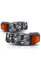 Smoked Housing amber Corner Pair of Headlights Replacement For99-07 Sierra Yukon