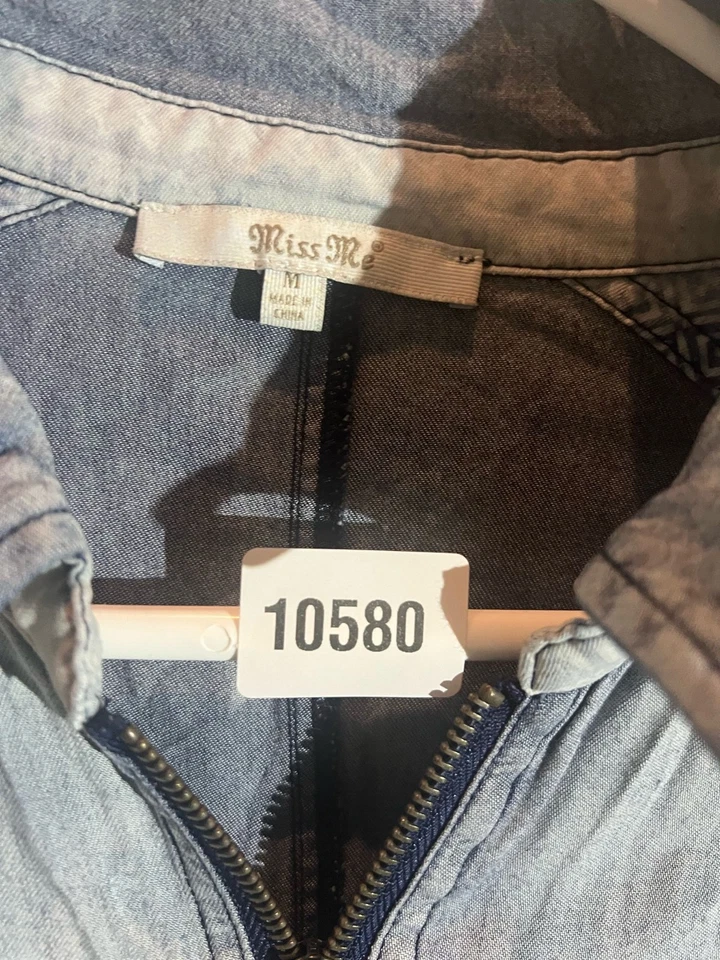 Mini Vestido Miss Me Denim Rompecorazones Cremallera Frontal Cambray Para Mujer Talla M Bolsillos Foto 3 de 4