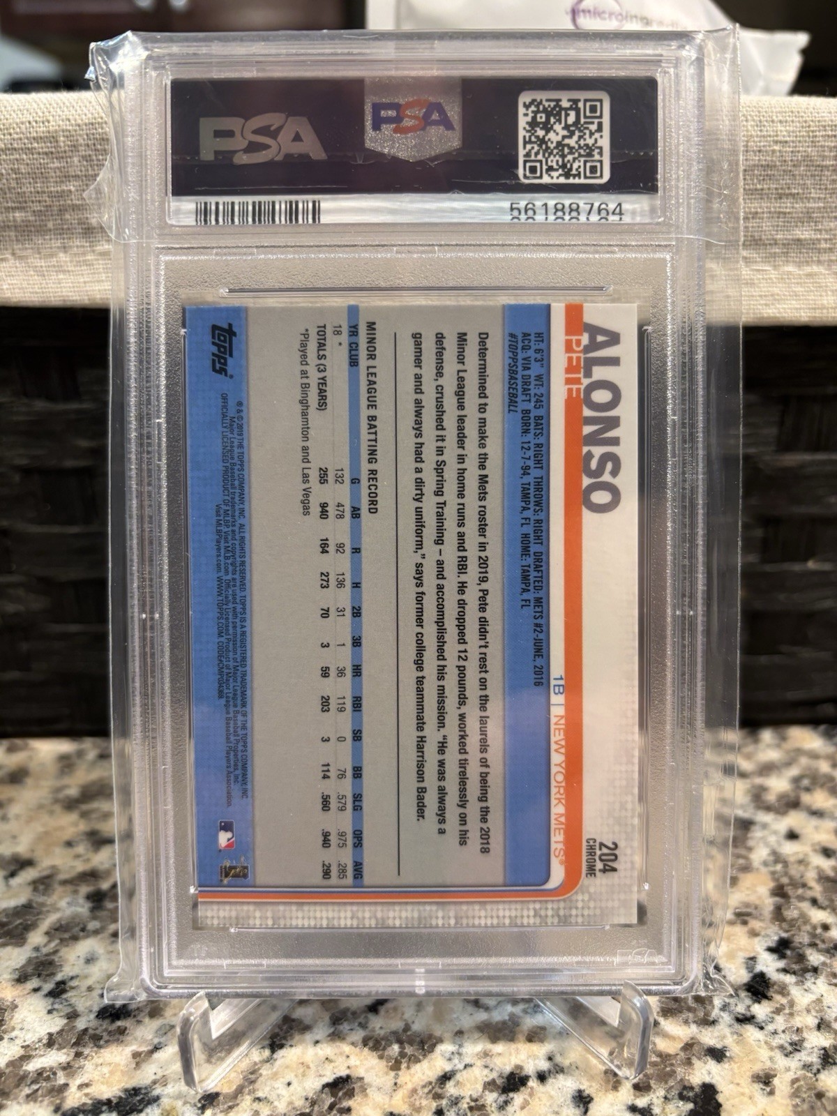 2019 Topps Chrome - Pete Alonso #204 (RC) Gem Mint PSA 10 view 2