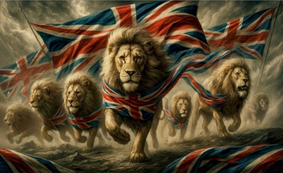 Englischer Patriot mit Löwe & Make Britain Roar Again Flaggen mit 2 Ösen 5x3ft