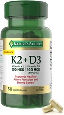 Nature  s Bounty Vitamin D3 K2 Supplement, 4000 IU 60 Count Pack of 1 