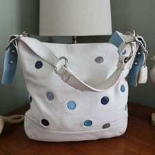 Coach F10651 Polka Dot Leather Suede Jacquard Blue White Duffle Bag Vintage Y2K