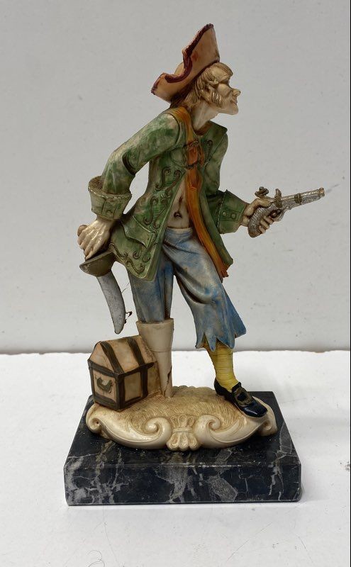 Vintage Depose Italy Pirate Figurine Genuine Carrara Marble Base Hand Painted