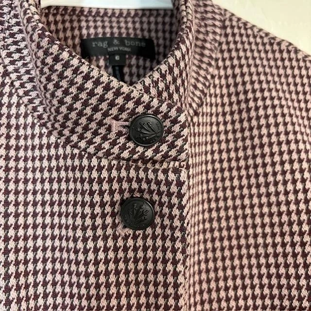 Blazer Rag & Bone Mujer 6 Borgoña Rosa Pata de Gallo Soporte Cuello Botón Delantero Foto 3 de 4