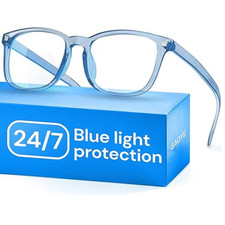 Blue Light Blocking Glasses Clear Blue Frame Computer Gaming Eye Strain Relief