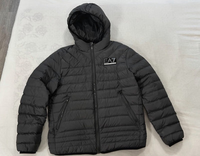 EA7 Emporio Armani Herren Steppjacke Grau L Kapuze RV Taschen Logo kurz