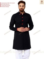 Mens Indian Button Down Shirt Shirt Kurta Solid Tunic Cotton Big Tall