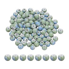 100Pcs 8mm Round Ceramic Porcelain Beads, Glaze Change Mist Green
