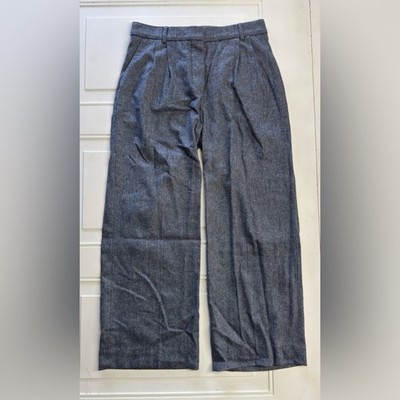 MNG Mango Premium Women s Sz 6 Gray Wide Leg Pleated Wool Blend Trousers Pants