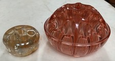 2 Vintage Glass Flower Frogs - 4  Pink Domed 19 Holes - 2 1/2  Carnival 7 Holes