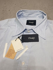 NWT Drakes London Mens Poplin Dress Shirt England French Cuff Cotton Light Blue