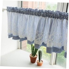 Blue and White Buffalo Check Plaid Tier Curtains 59"W x 24"L Pack of 1 Blue B