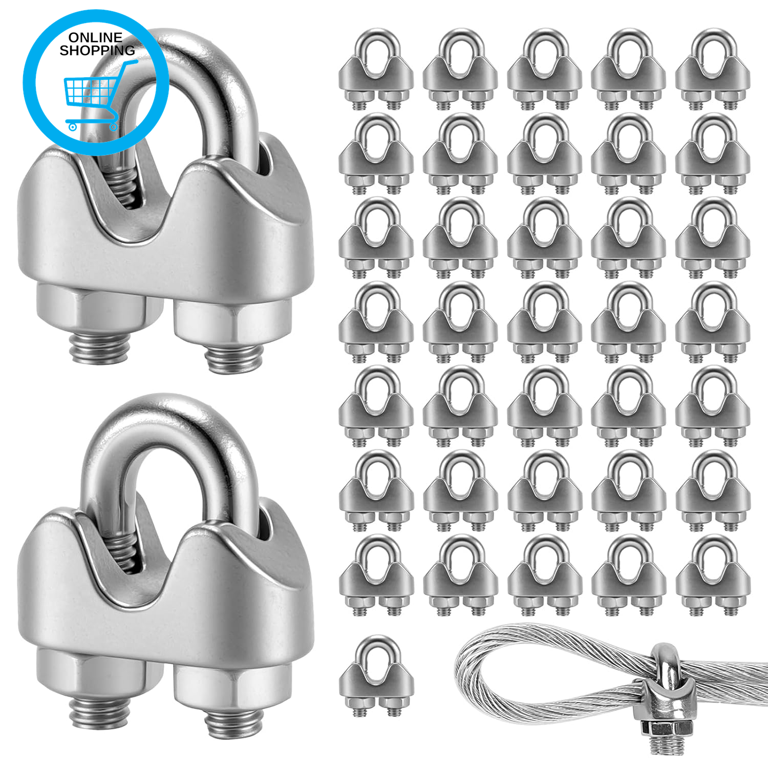 40 Pcs Wire Rope Clip Clamps, 304 Stainless Steel U Bolt, 3Mm M3 for Rigging and