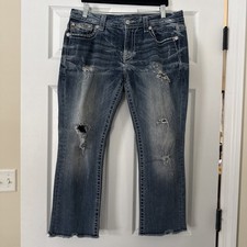 Miss Me Standard Easy Crop Jean Capri Distressed Embellished Fray Metallic Sz 30