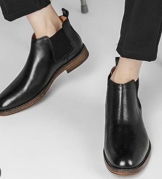 Men Step on Air Chelsea Boots Black Leather 45