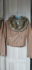 Tan Coloured Leather Look Short Jacket With Fluff, Size 12, Parisina Collection