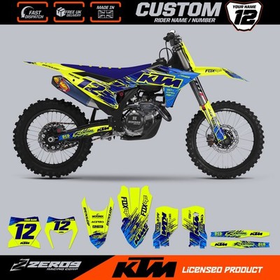 KTM MOTOCROSS GRAFIK, CUSTOM MX GRAPHICS KIT, SX SXF EXC EXCF RAID BLU/YEL-F