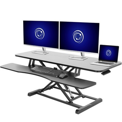 VIVO Black Height Adjustable 48'' Standing Desk Monitor Riser, Sit Stand Tabletop