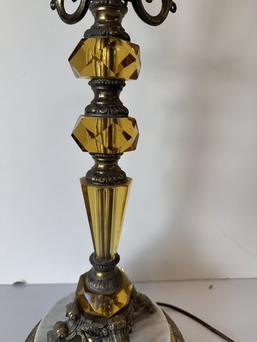 Vvintage Hollywood Regency Style Table Lamp Brass Amber Glass Marble - Picture 2 of 12