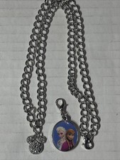 DISNEY Park Mickey Mouse Charm Necklace With Frozen Movie Elsa And Anna
