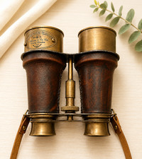 Vintage Brass Marine Binoculars, Leather Wrapped Nautical Telescope