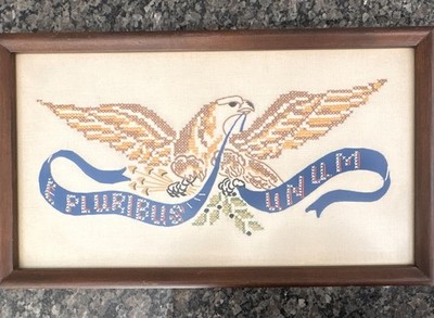  E PLURIBUS UNAM antique walnut frame eagle c. 1800's Eagle Artwork  Blue Ribbon