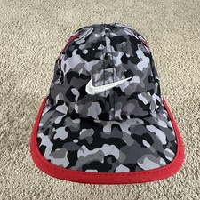 Nike Dri-FIT Hat Cap Strap Back Youth One Size Gray Camo Red Running Sports