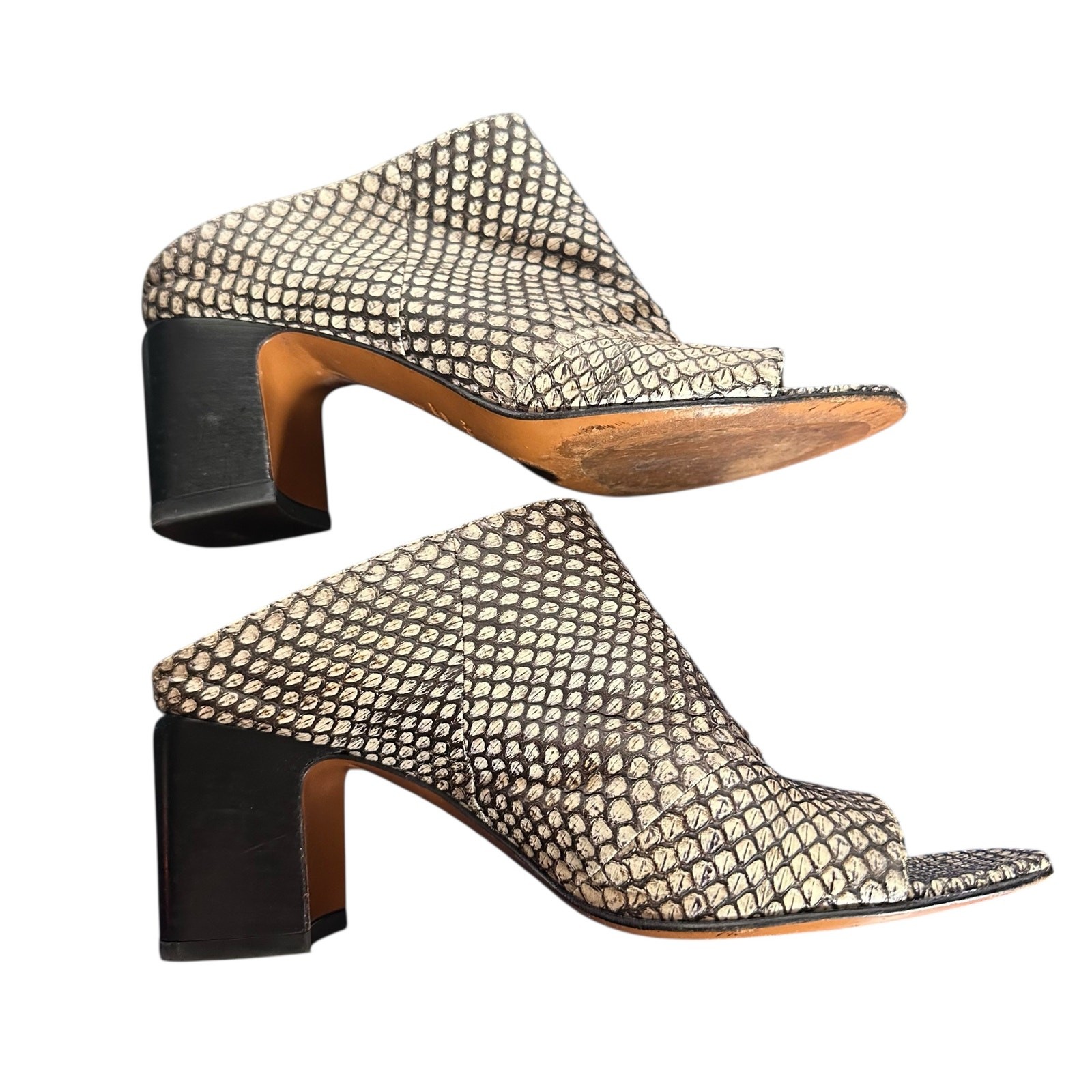 Aquatalia Python Embossed Leather Peep Toe Block … - image 12