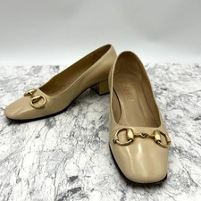 Rare GUCCI Gold Horsebit Pumps All Leather Chunky Heel Square Toe 36C