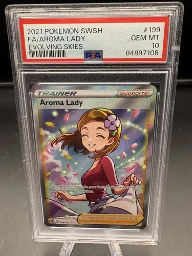 2021 Pokemon Sword and Shield Evolving Skies Aroma Lady #199 /203 PSA 10