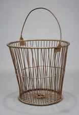 Antique Primitive Country Farmhouse Metal Wire Basket w/ Handle, Early 20th C.
