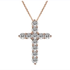 1.25 CT Classic Shared Prong Diamond Cross Pendant in 14k Rose Gold NEW