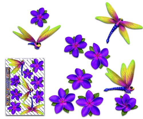 DRAGONFLY & Purple Frangipani FLOWER Large Car Sticker-ST064PL_3-Australia Made
