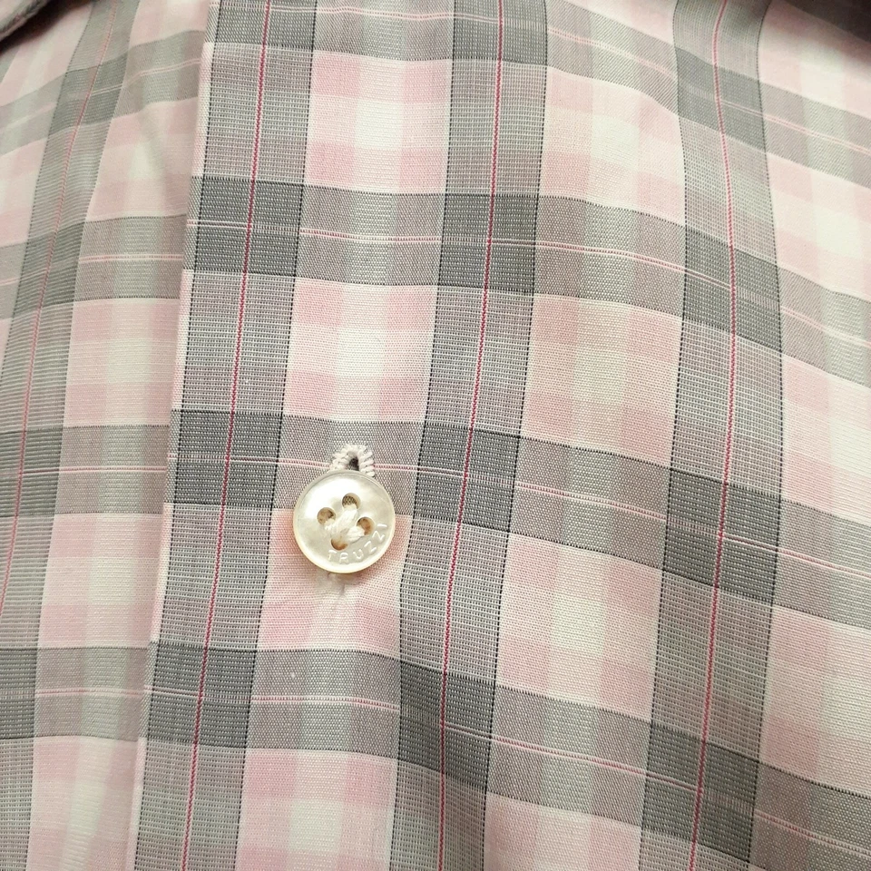 Camisa social masculina xadrez cinza rosa TRUZZI Milano 1890 15,75 40 gola espalhada algodão - Imagem 4 de 4
