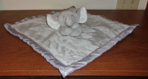 Carters Light Gray Elephant Plush Lovey Security Blanket Blankie Satin Trim 14”