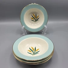 Vtg Viking Wheat Ice Cream Bowl Set of 4 Blue Gold Mid Century Table Decor 6"