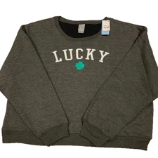 Modern Lux Lucky Clover Graphic Sweatshirt Women Plus 2X Fleece Dark Gray