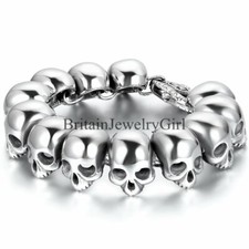 Gothic Men's Stainless Steel Skull Bracelet Link Chain Halloween Gift 9.8''